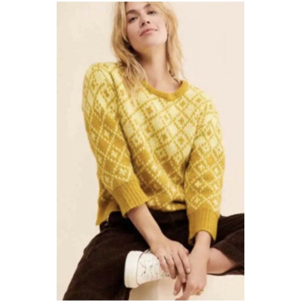 Anthropologie‎ Maeve Women's Sigfried Long Sleeve Sweater Small Chartreuse B12